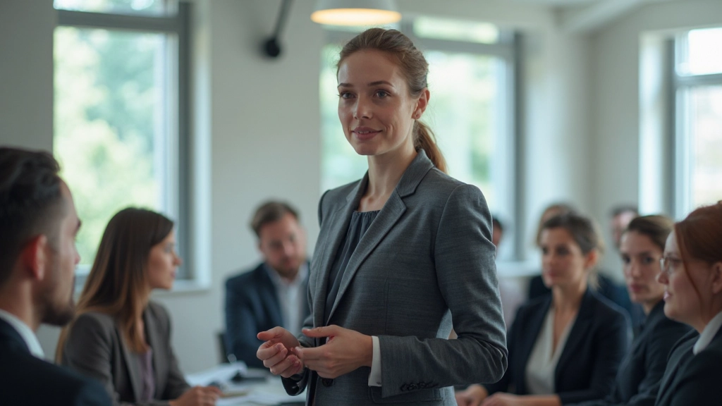 Профессиональная фотография деловой женщины на презентации перед аудиторией