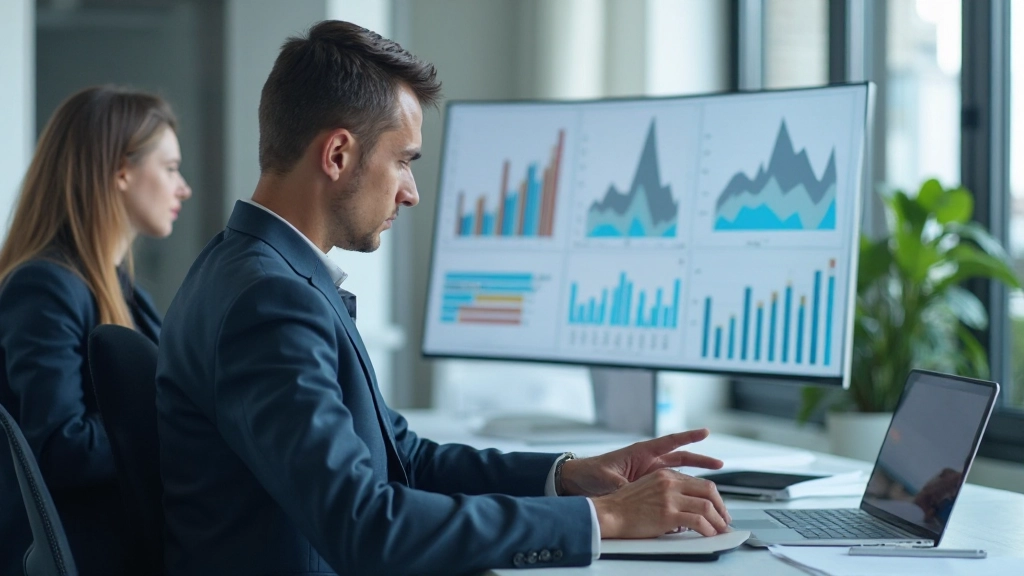 Аналитик изучает данные и диаграммы на рабочем столе