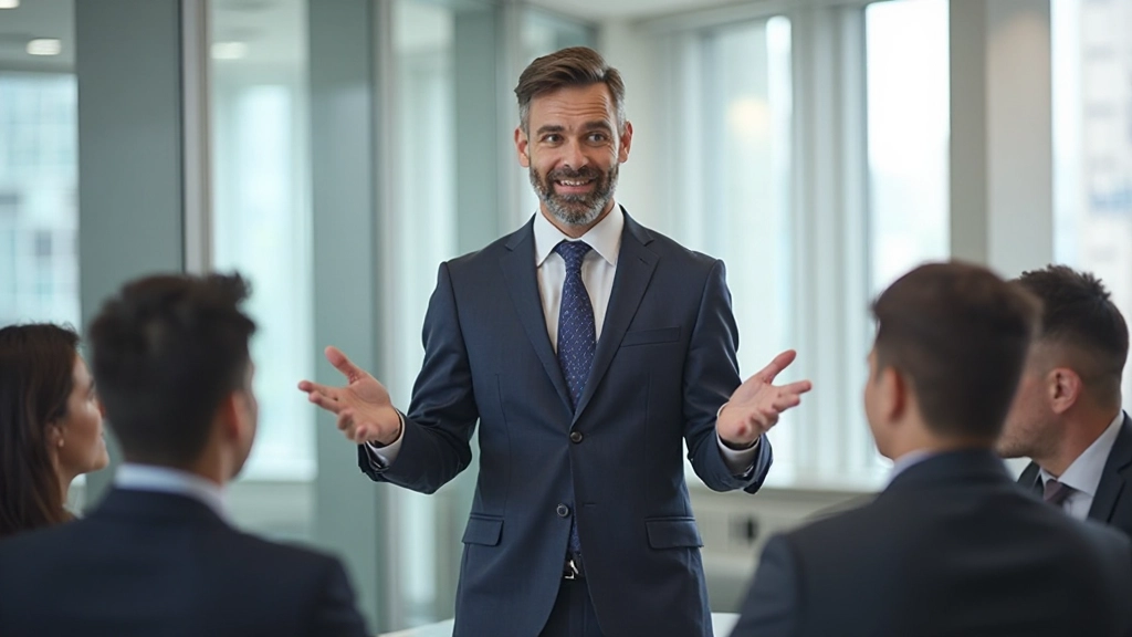 Руководитель проводит встречу с командой в конференц-зале